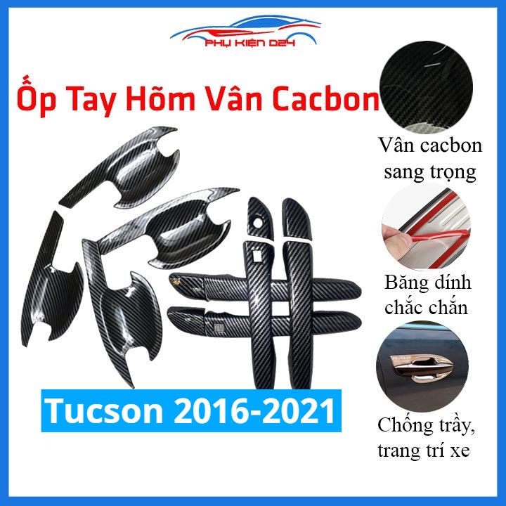 Ốp tay hõm Tucson 2016-2017-2018-2019-2020-2021 vân cacbon/mạ crom/titan chống trầy bảo vệ cửa xe ô tô