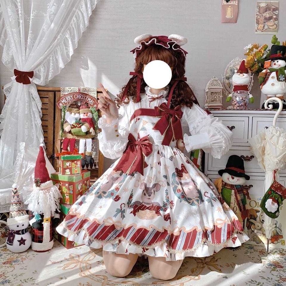 Đầm Yếm lolita Màu Đỏ Mừng Năm Mới Có Sẵn