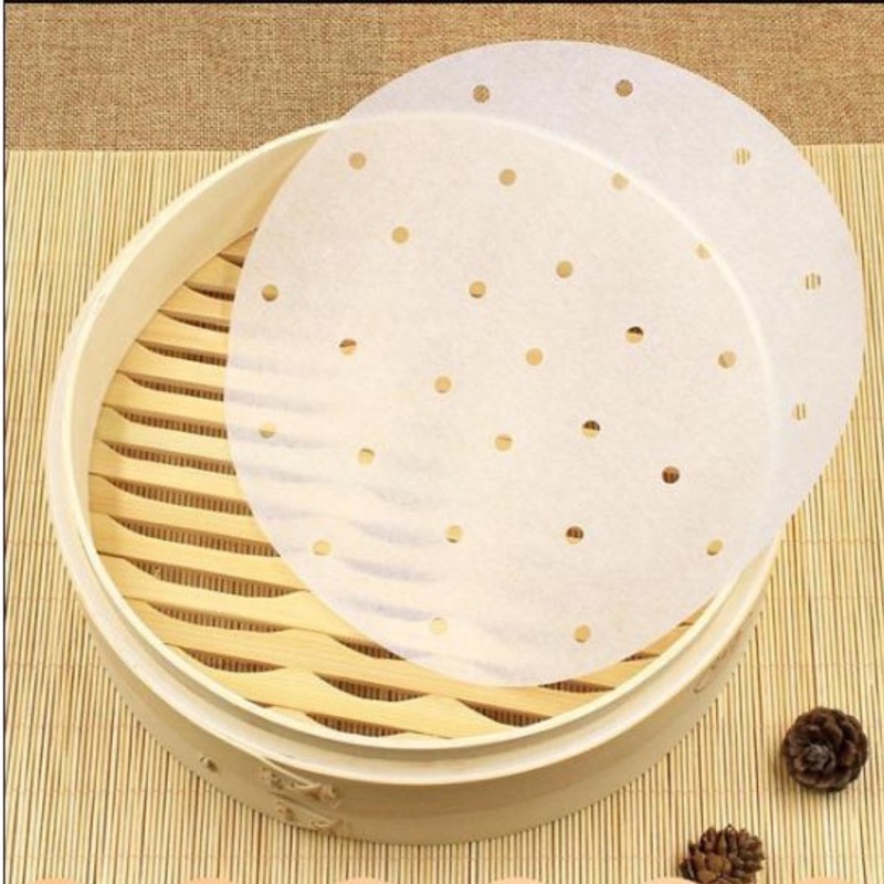Sét 100 tờ Giấy Nến Đục Lỗ cho Nồi Chiên Không Dầu - 23cm, giấy thấm dầu - ăn lót xửng hấp