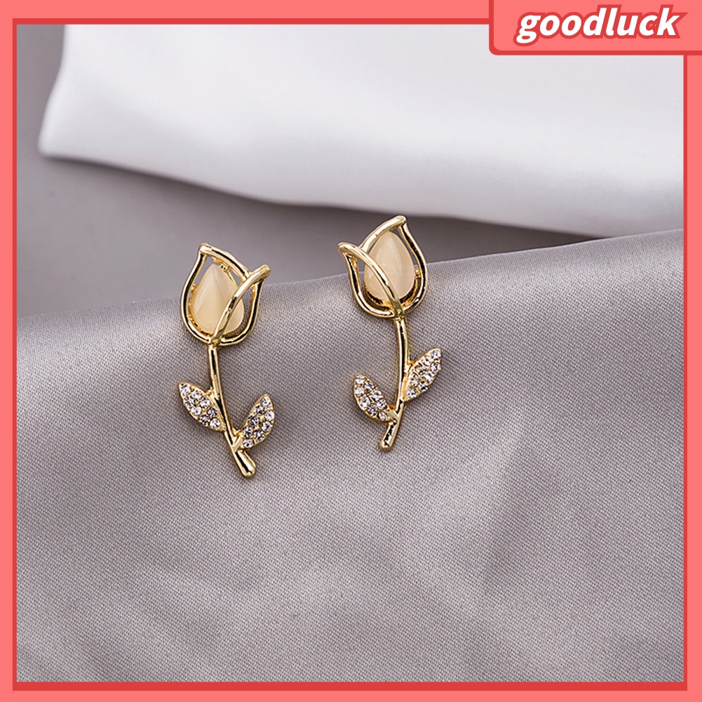 Khuyên tai hình hoa hồng đính đá thời trang cho nữ