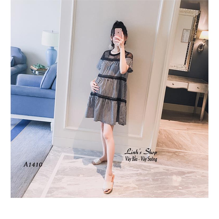 Váy Bầu Đầm Bầu Xinh Caro Ren Cao Cấp A1802