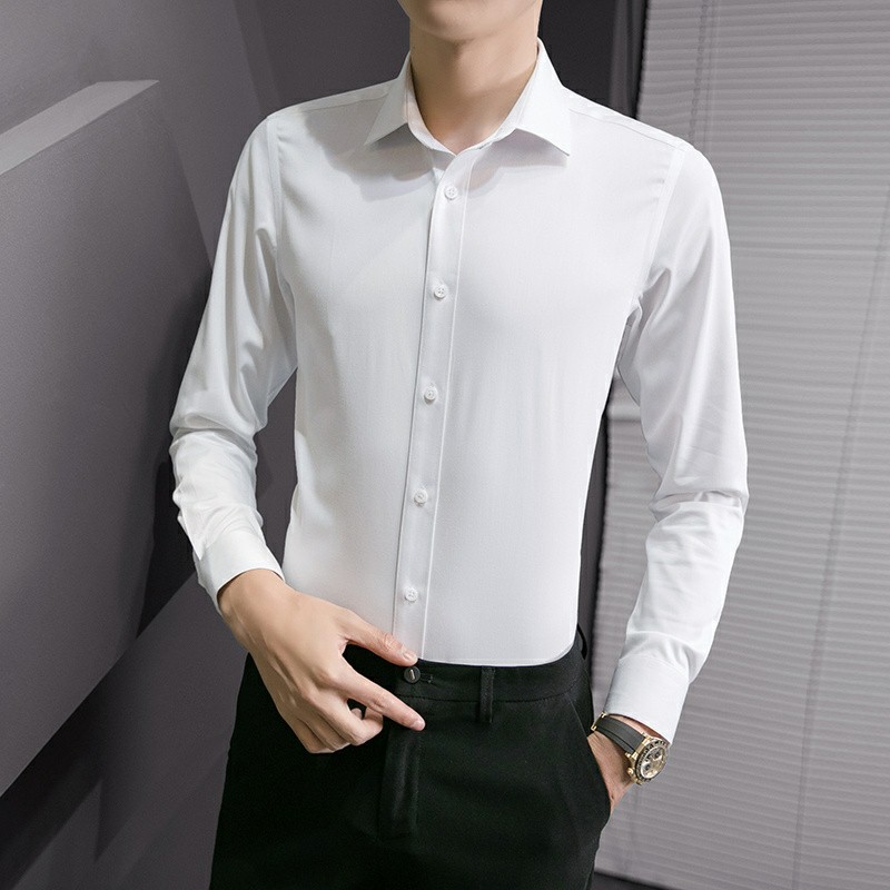 Áo sơ mi nam tay dài form ôm Oreno trơn vải lụa mềm mát thời trang phong cách công sở thời thượng và cá tính