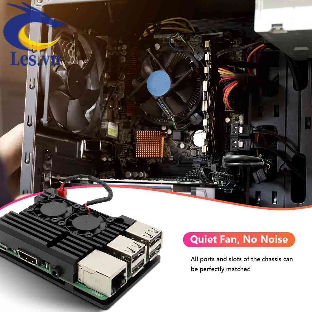 Vỏ Nhôm Làm Mát Hai Quạt Cho Raspberry Pi 3 Model B +