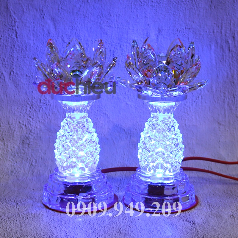 Đèn thờ cúng hoa sen pha lê trái thơm cao 17cm – Đức Hiếu Shop