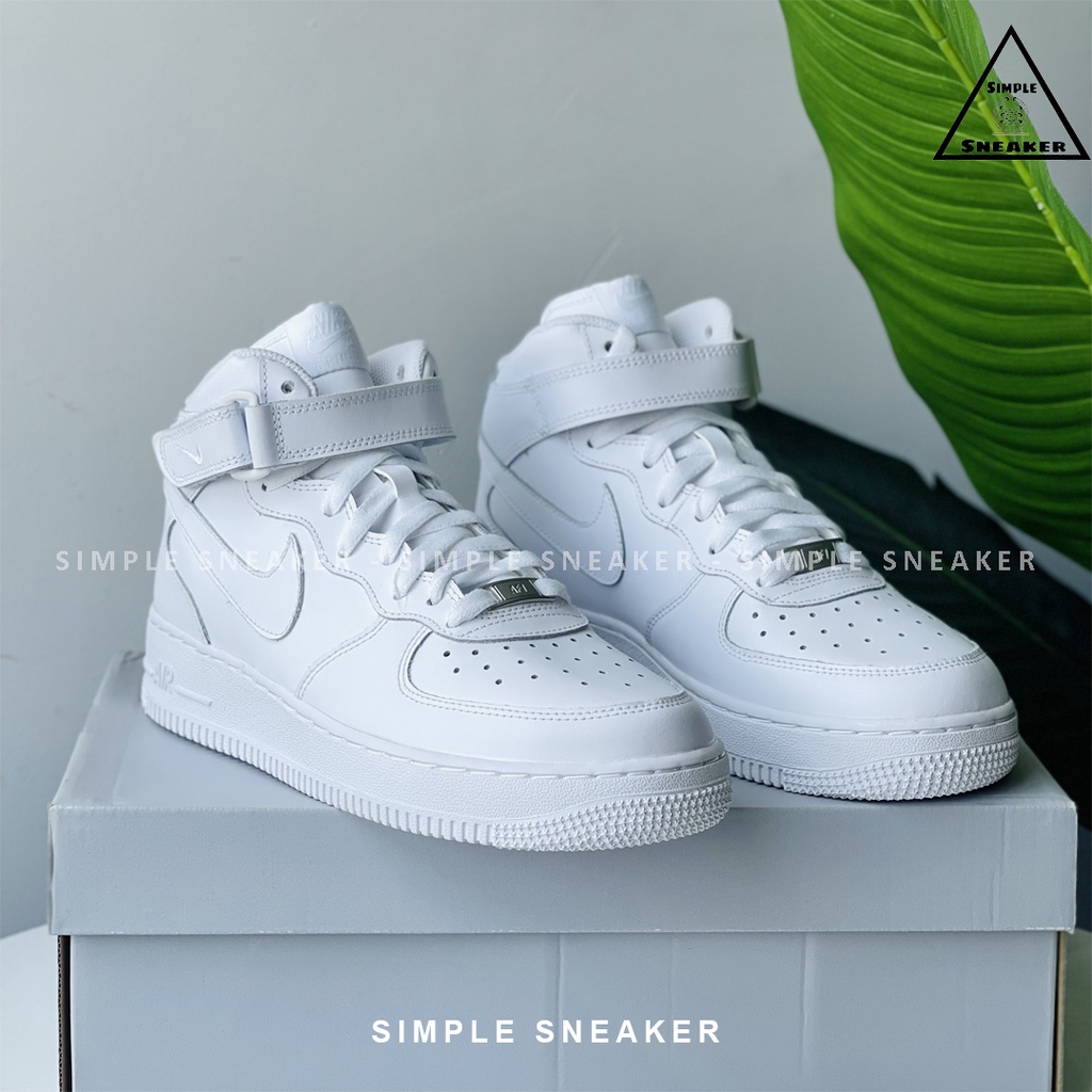 Giày Nike AF1 Mid Chính Hãng 🔴FREESHIP🔴Giày Sneaker Thể Thao Nike Air Force 1 Mid Allwhite Nam Nữ - Simple Sneaker
