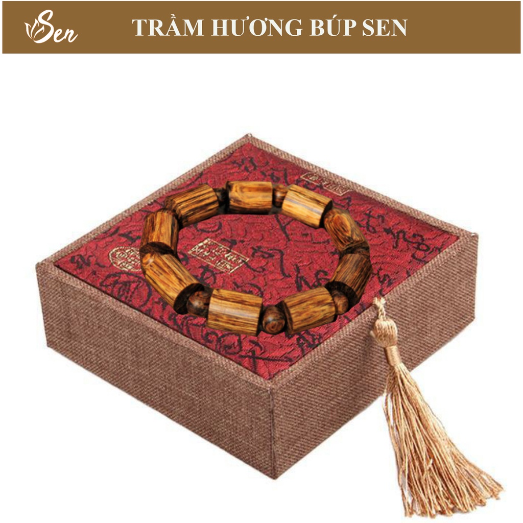 Vòng tay Trầm Hương sánh chìm Trúc nhánh cao cấp tự nhiên 100% - Mẫu 5 - 8 ly (Trầm Hương Búp Sen)