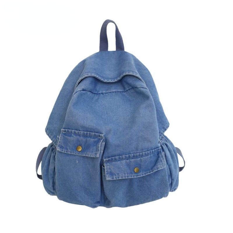 Ba Lô Denim Màu Trơn Phong Cách Hàn Quốc Cá Tính ZY015