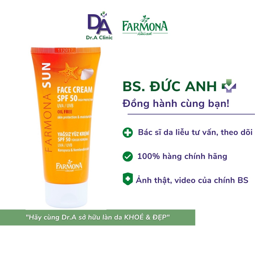 Kem Chống Nắng Cho Da Dầu Mụn Hỗn Hợp Farmona Sun Face Cream SPF 50 Oil Free vật lý không4 nâng tone - Dr.A Clinic