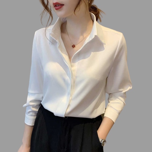 Áo sơ mi nữ dài tay dấu cúc chất lụa mềm không nhăn, Áo sơ mi công sở basic dễ phối đồ phù hơp đi chơi đi làm - A04