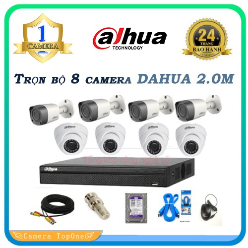 SIêu HOTTrọn Bộ 6/8 Camera Quan Sát Dahua 2.0M Full HD 1080P vỏ thép kèm ổ cứng HDD tùy chọn + đầy đủ phụ kiện