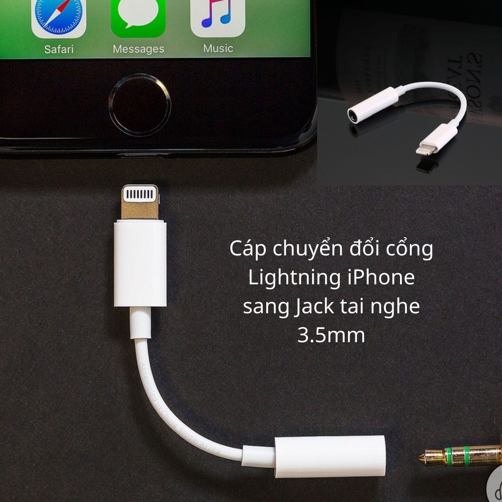 Jack Chuyển Đổi Tai Nghe 3.5 Sang Lightning Iphone 7, 7plus, 8, 8plus , X - Tai nghe ( Kết nối bluetooth) - BH 1 Đổi 1