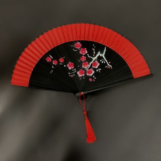 Quạt Xếp Cầm Tay Màu Đen In Họa Tiết Phong Cách Trung Hoa Cổ Điển 1124