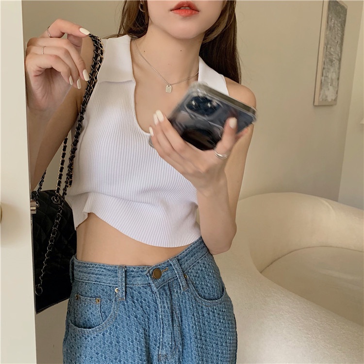 Áo croptop ZHELIHANGFEI sát nách dệt kim thời trang mùa hè 2022 dành cho nữ