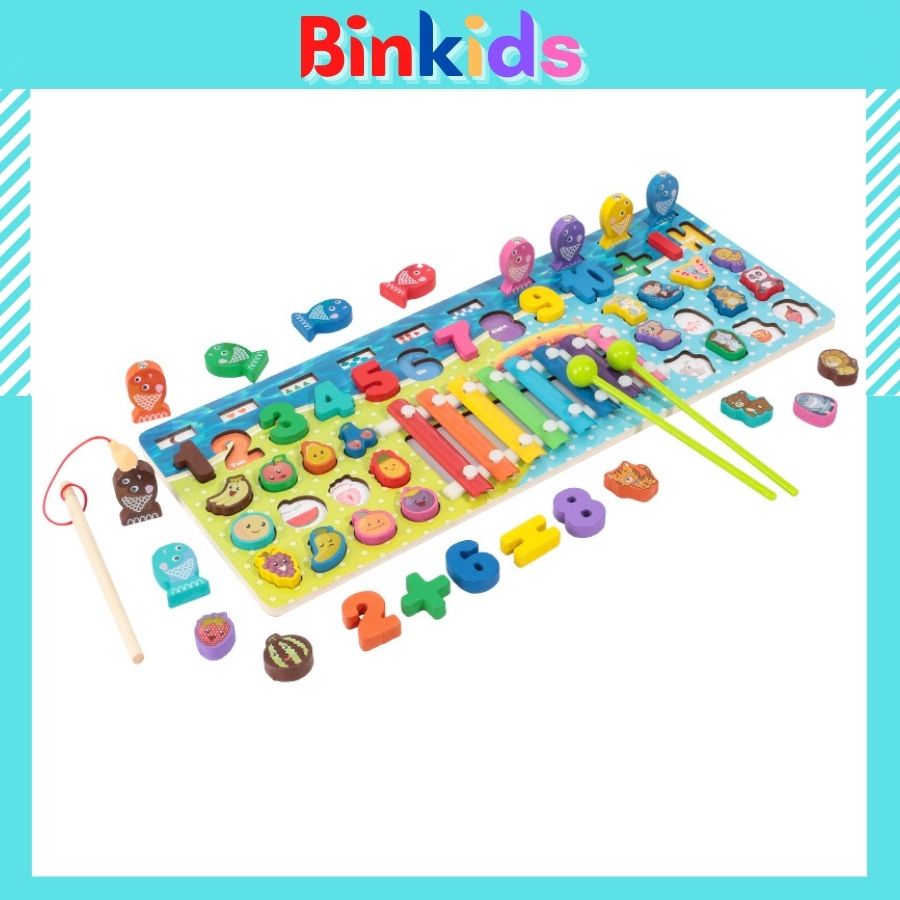 Bảng Câu Cá Gỗ - Bộ Đồ Chơi Câu Cá & Đàn Mộc Cầm Bằng Gỗ 5 trong 1 Cho Bé