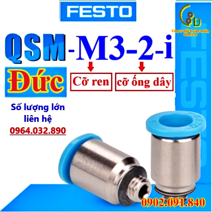 Khớp nối nhanh máy khí nén ren ngoài Festo Đức ✴️ đầu cút nối thẳng ống dây hơi phi 2, 4, 6 QSM-M3-7-i, van tiết lưu
