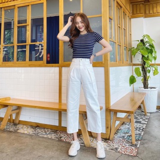 Áo thun gân crotop sọc 32