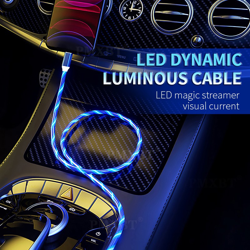 Dây Cáp Sạc Dữ Liệu Micro Usb Loại C Có Đèn Led Phát Sáng Cho ip
