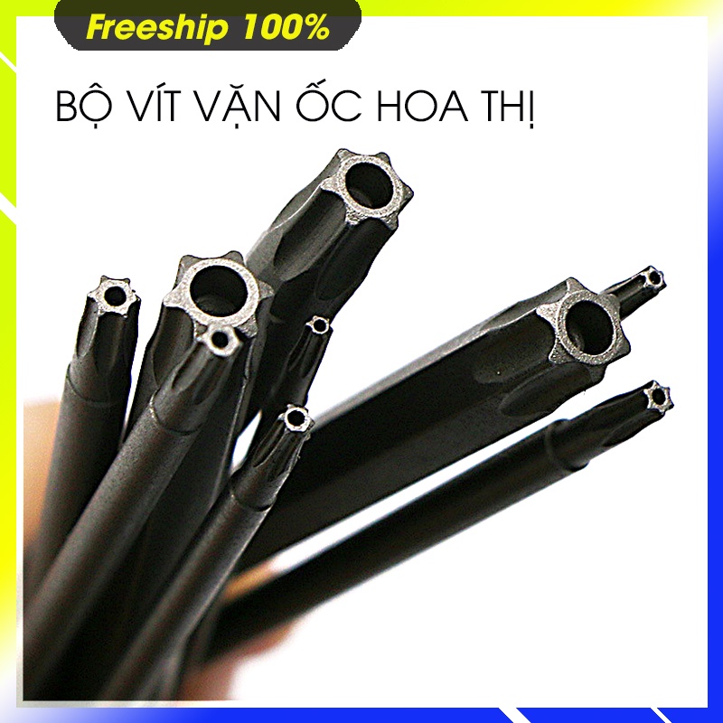 Bộ mũi vít đầu vặn hoa thị có lỗ - Size 50 và 75mm - Chất liệu thép S2 - Khẩu 63mm(1/4) - phù hợp tay cầm - máy vặn ốc.