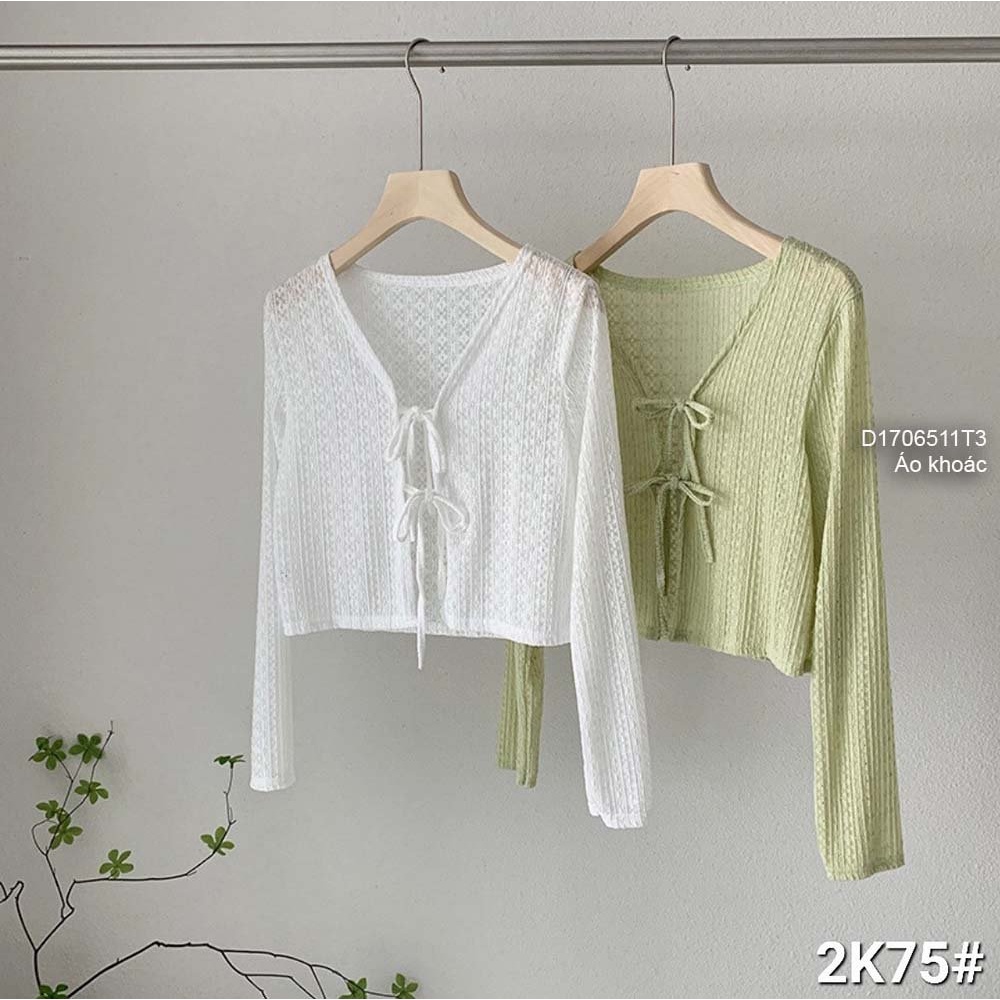 Áo khoác kiểu len mỏng thắt dây nơ ngực tay dài hàng QC!