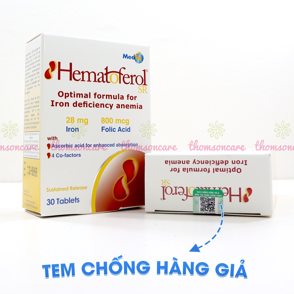 Viên uống bổ sung sắt, Folic acid hữu cơ Hematoferol cùng với các dưỡng chất cả cho mẹ và bé - Nhập Khẩu Châu Âu Hộp 30v