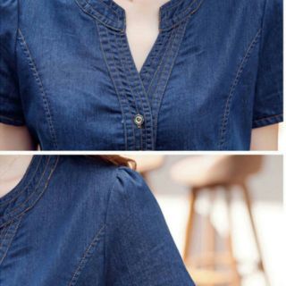 Đầm jean cổ V nẹp viền (Có size XXL)