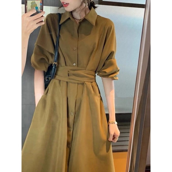 VN879 - VÁY SƠ MI DÁNG DÀI ĐAN EO DÀI TAY