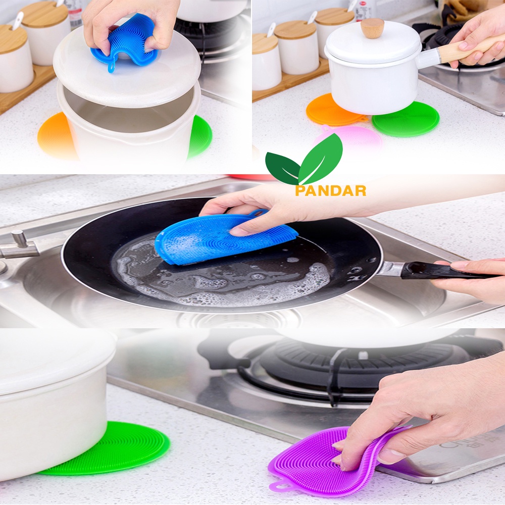 Miếng rửa bát silicon đa năng,rửa chén bát,cọ rửa trái cây,củ quả,lót nồi xoong,chống nóng,lót cốc,nhỏ gọn PANDAR
