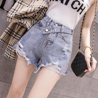Quần Đùi Denim Lưng Cao Ống Rộng Phong Cách Mùa Hè Kiểu Hàn Quốc Cá Tính Cho Nữ 2021
