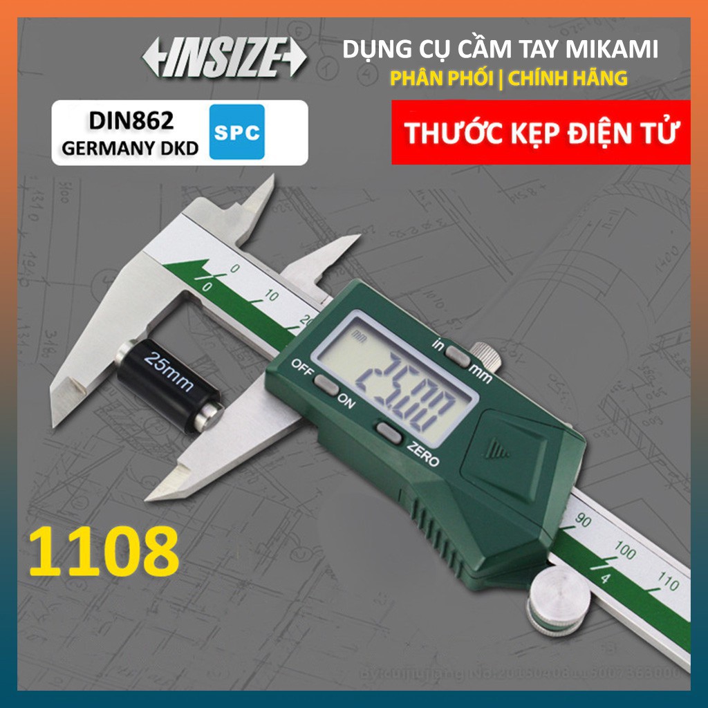 Thước kẹp điện tử INSIZE 200mm và 300mm 1108-200 và 1108-300 hàng chính hãng, độ bền cao, đo chính xác, thước kẹp thép