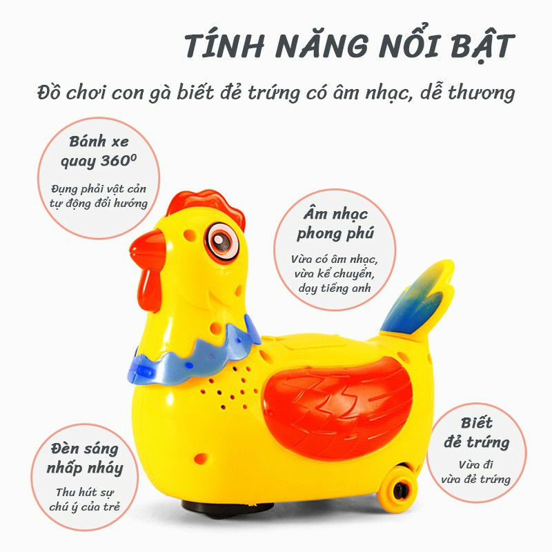 Đồ chơi Gà mái đẻ trứng dành cho trẻ em từ 3 tuổi-Nhựa ABS cao cấp-Có âm nhạc dễ thương,kể chuyện,dạy tiếng anh