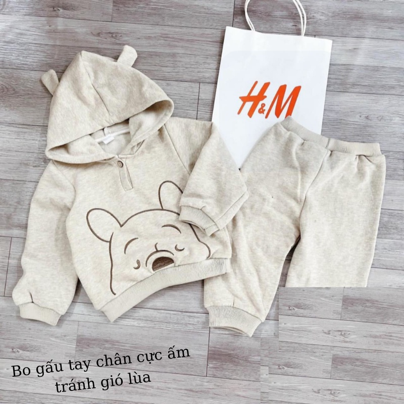 Đồ bộ cho bé trai bé gái sét nỉ bông gấu Po.oh có mũ H.M xuất xịn Xiaomimi