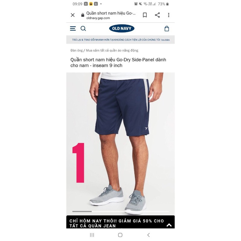 Quần Short Old Navy Active vải Go-dry mau khô thoáng khí