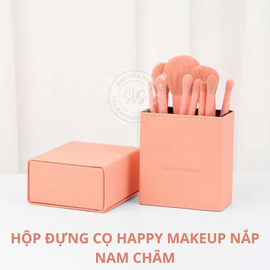 [Không kèm cọ] Hộp đựng cọ cao cấp nắp nam châm Happy Makeup chống bụi màu cam đào