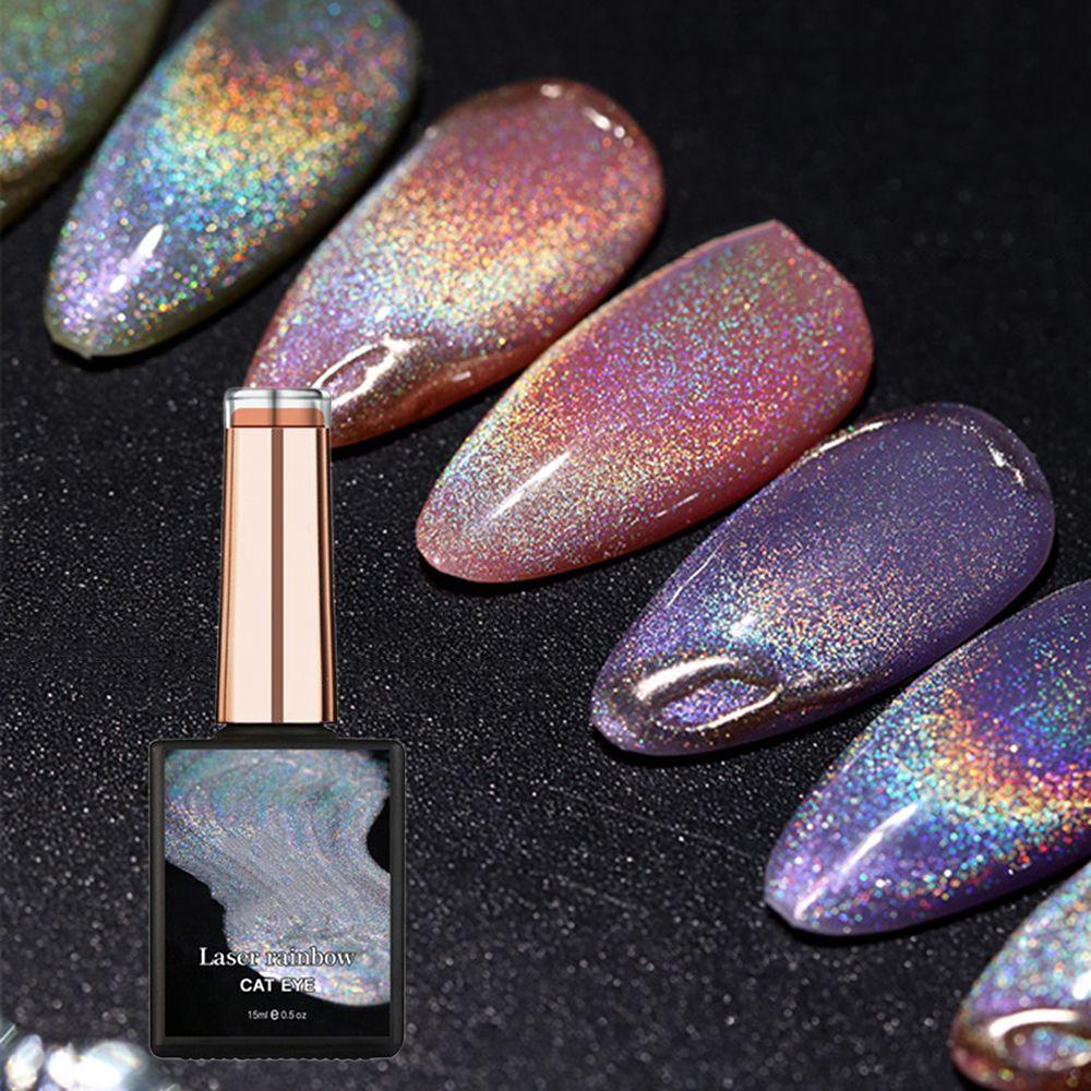 XIANSTORE Nail Art Colorful Reflective Glitter UV Gel Magnetic Gel 15ml Rainbow Cat Eye Nail Gel Winter Nail Polish Sparkling Auroras Soak Off Holographic Glitter