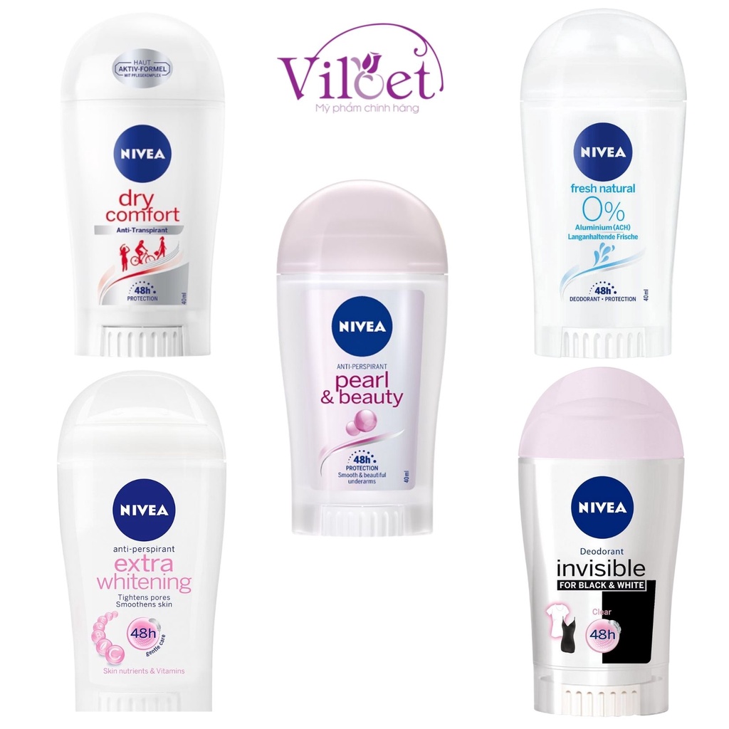 Sáp lăn khử mùi Nivea Đức 40ml, lăn nách nam nữ ngọc trai khô thoáng 48h - Shop Viloet