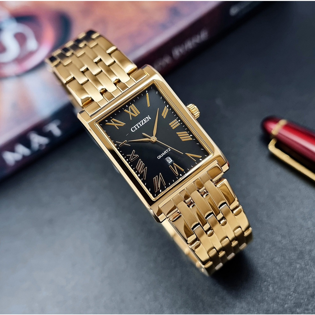 Đồng Hồ Nam Citizen BH3002-54E Pin Dây Sắt Mạ Gold Mặt Đen