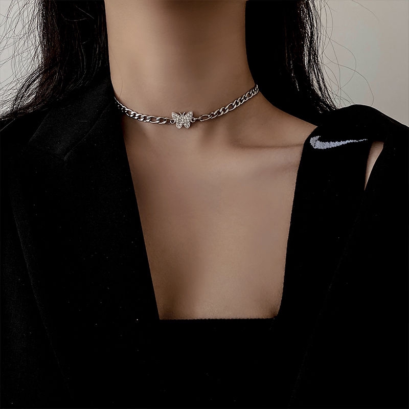[Giao Hàng Miễn Phí] Vòng Cổ choker Mặt Hình Bướm Đính Đá Giả Kim Cương Phong Cách ins Phong Cách ins 22378