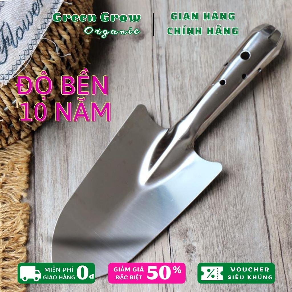 Xẻng inox làm vườn trồng cây siêu dầy cứng chắc độ bền trên 10 năm dung cụ làm vườn tối ưu MS147 GREEN GROW