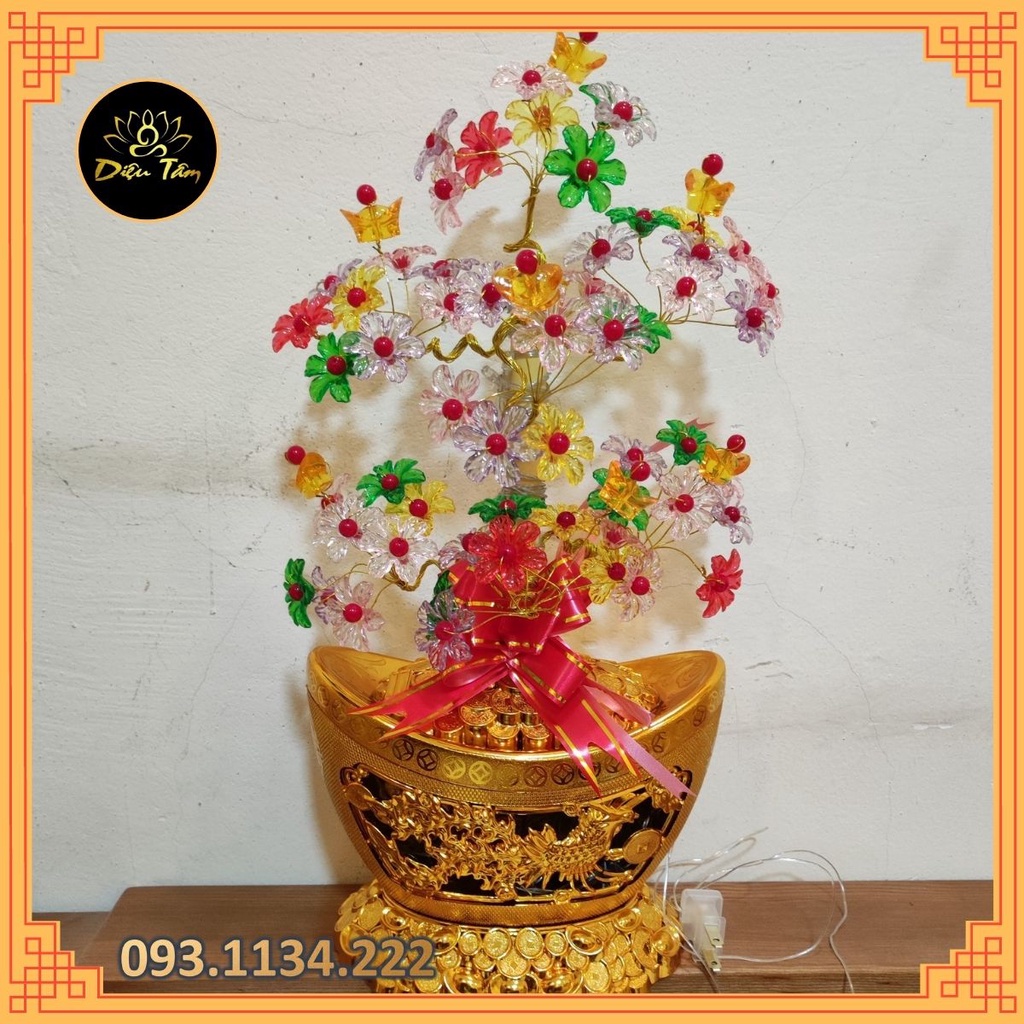 Cây phú quý tài lộc có đèn trang trí ban thờ đồ phong thuỷ