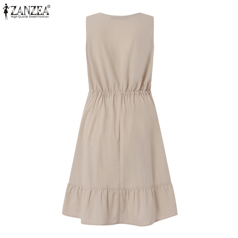 Đầm dáng ngắn ZANZEA cổ vuông không tay dáng rộng thời trang cho nữ