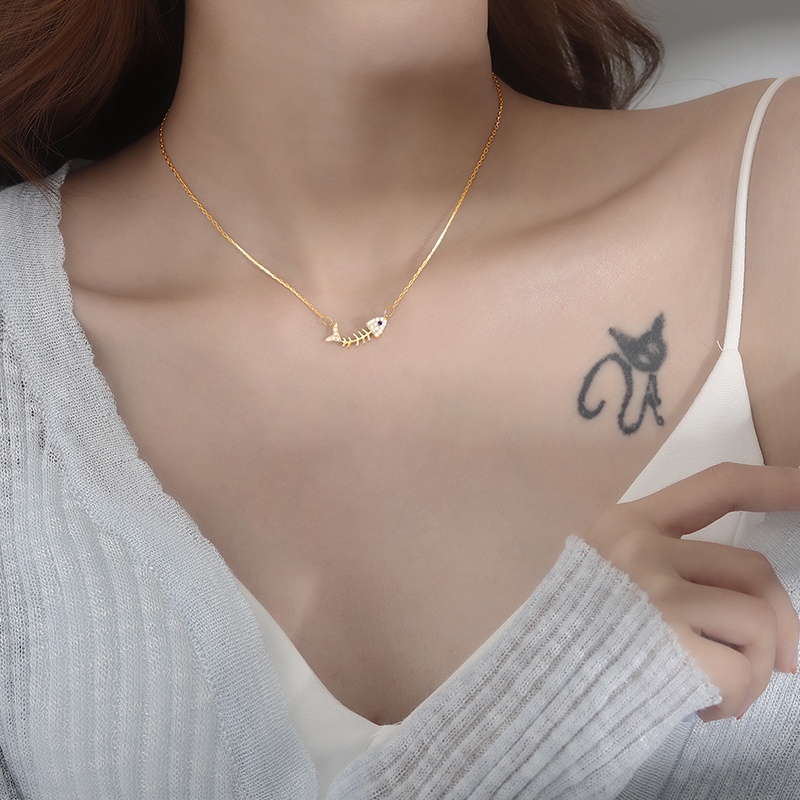 Dây chuyền mặt hình xương cá đính đá zircon tinh xảo phong cách Hàn Quốc thời thượng