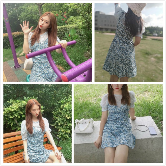 Set đồ hai mảnh áo chiffon + đầm hoa hai dây | BigBuy360 - bigbuy360.vn