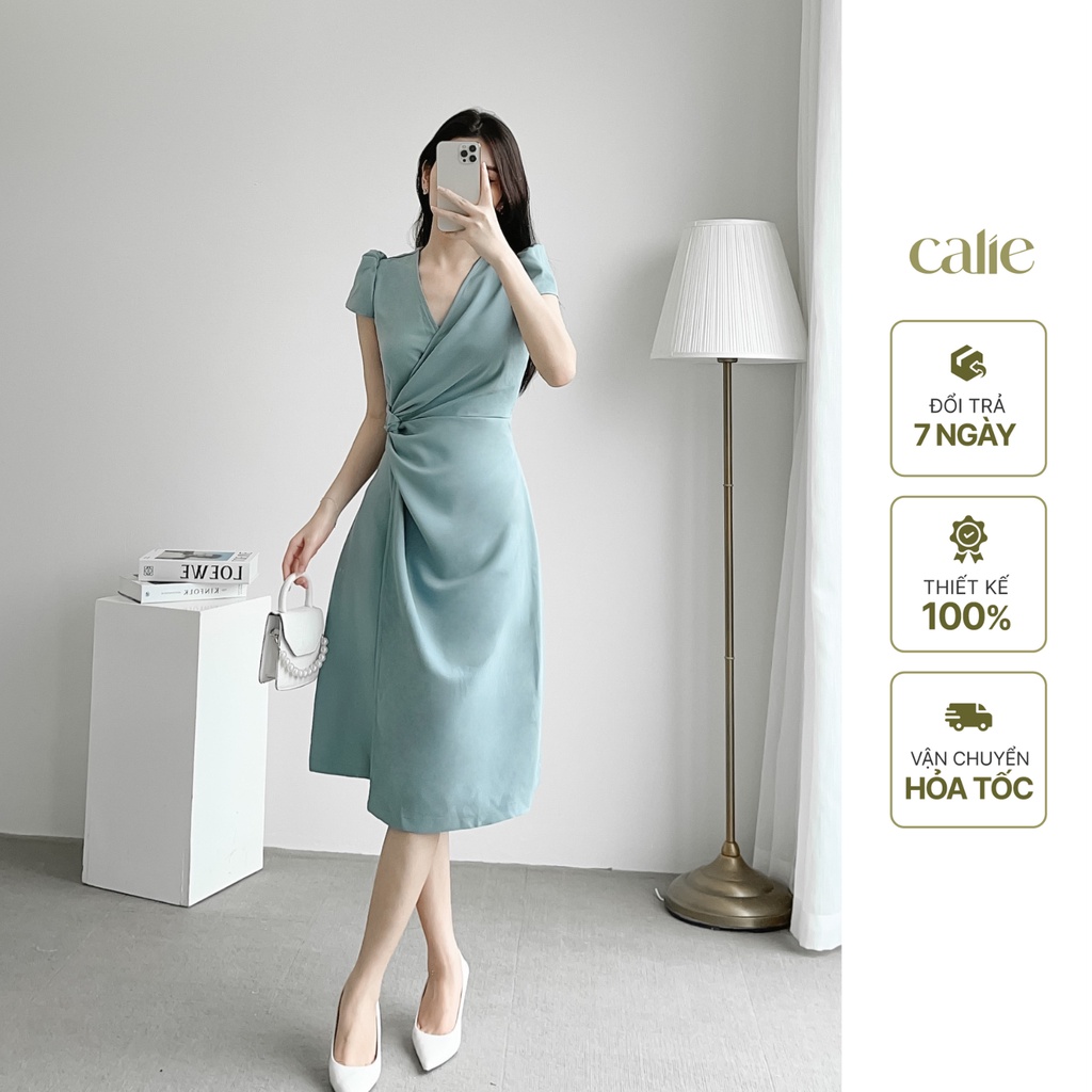 Váy dáng A eo cách điệu tôn dáng nữ tính đi chơi, Đầm dáng suông dự tiệc Calie VA130