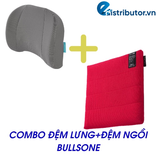 Combo Đệm Lưng Cao Cấp Bullsone(Xám)+Đệm Ngồi Bullsone (Đỏ size M).