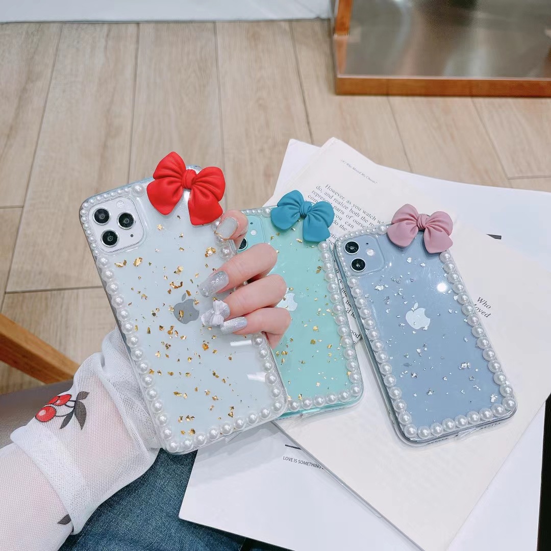 IPhone 12 Promax Korean Fashion Wild Girlie Bow for 12iphone 7 / 8plus Pearl IPhone 11 Case Xsmax Mirror XR / X 11 Promax iPhone 11/8 Plus/12 Mini/7/8/X/XsMax IPhone Case