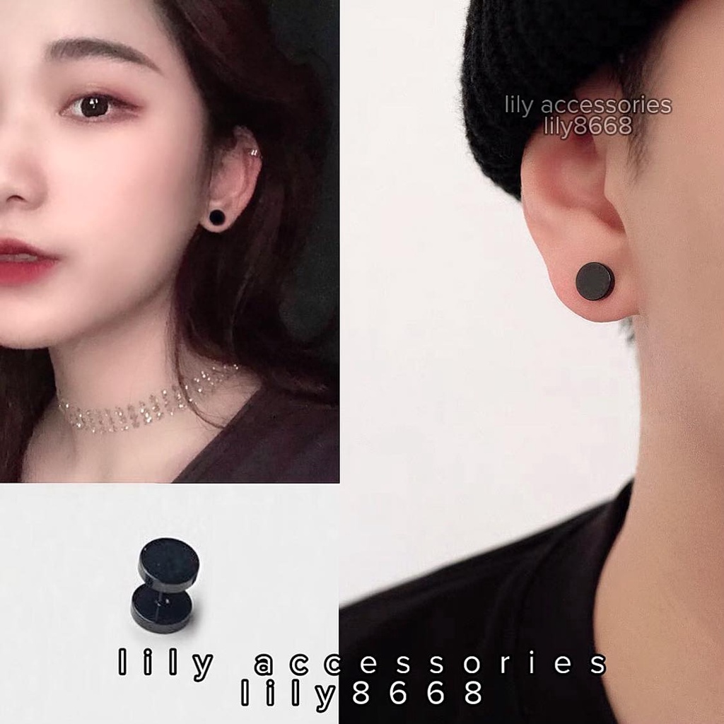 khuyên tai đen tròn cho nam nữ