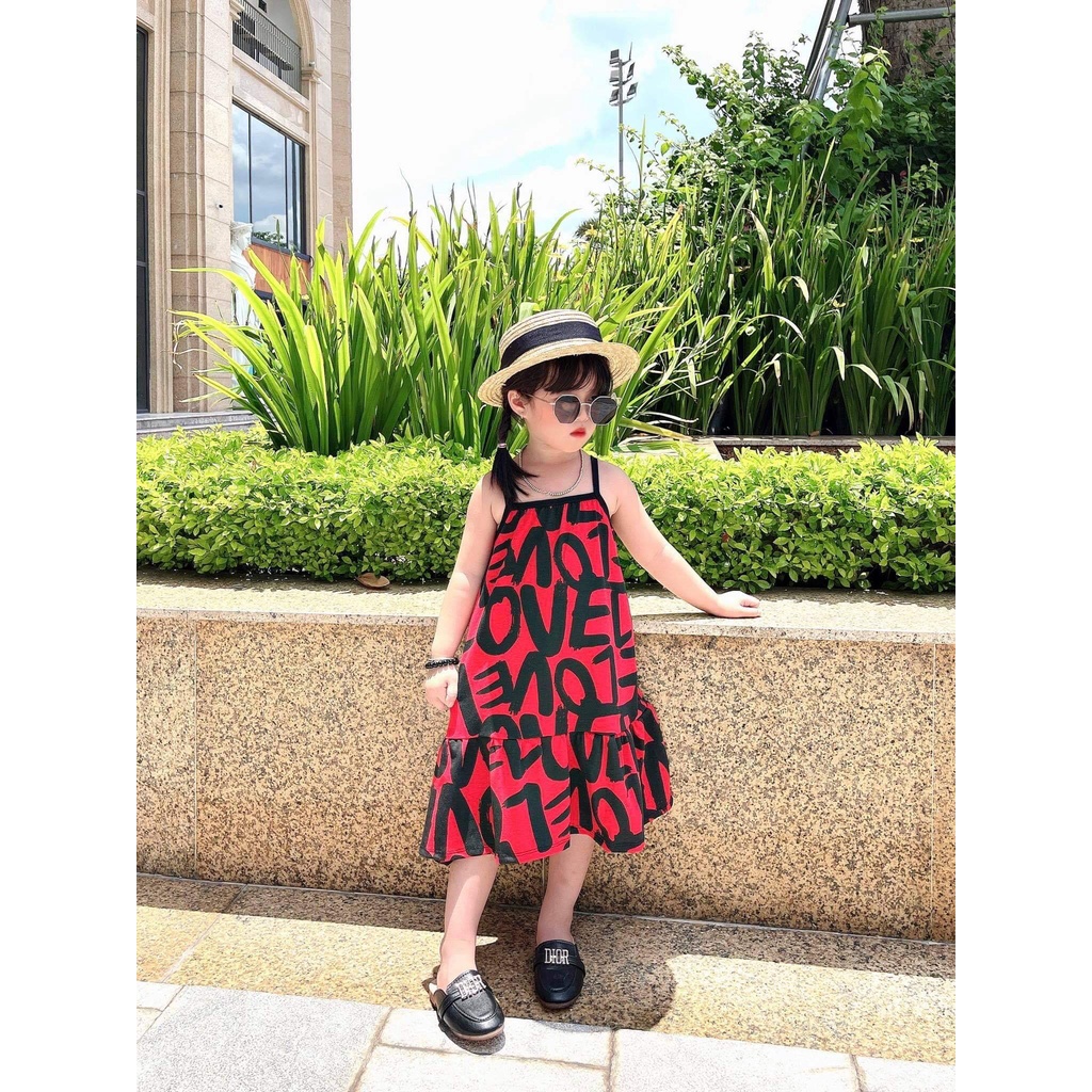 SIZE ĐẠI 16-33KG: Váy 2 dây LOVE xinh yêu cho bé gái - V2DL