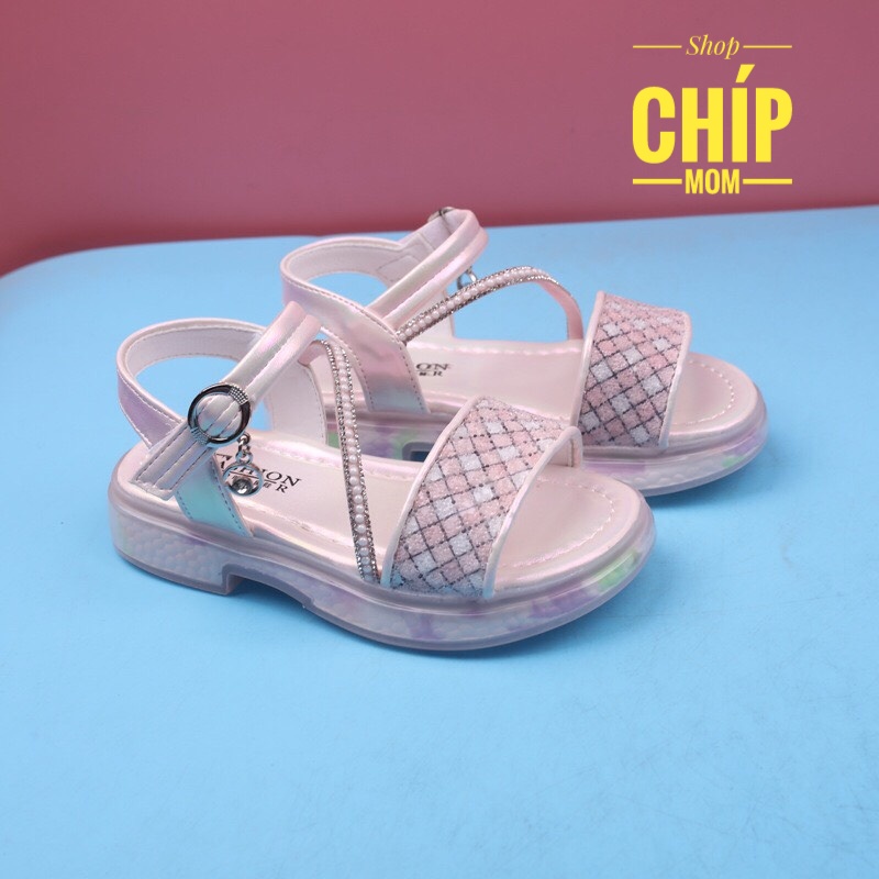 sandal bé gái dép quai hậu cho bé đi học siêu nhẹ đính hạt quai chéo điệu QCCC full hộp size đại 211 ( có video ảnh thật