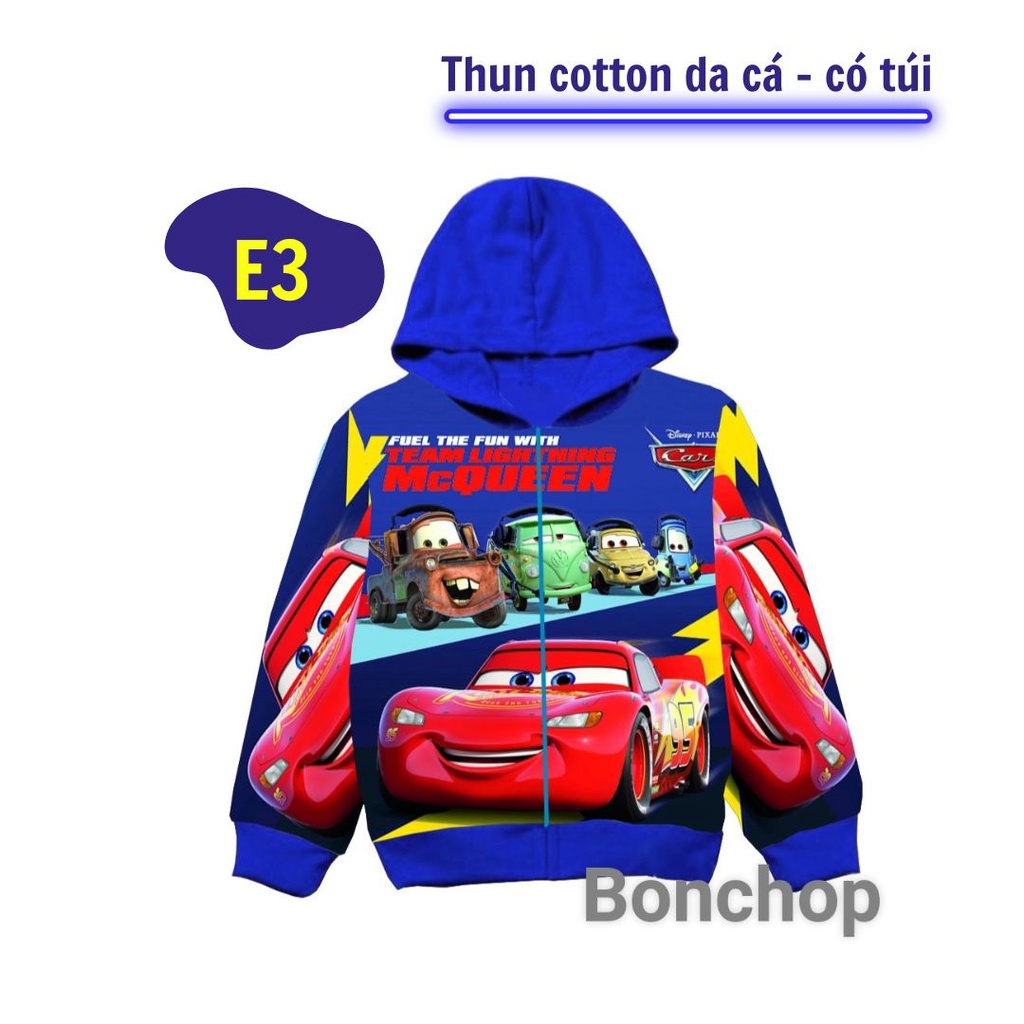 Áo khoác bé trai hình xe Mc Queen 9-43kg. Chất thun mát, hình in sắc nét -Tomchuakids