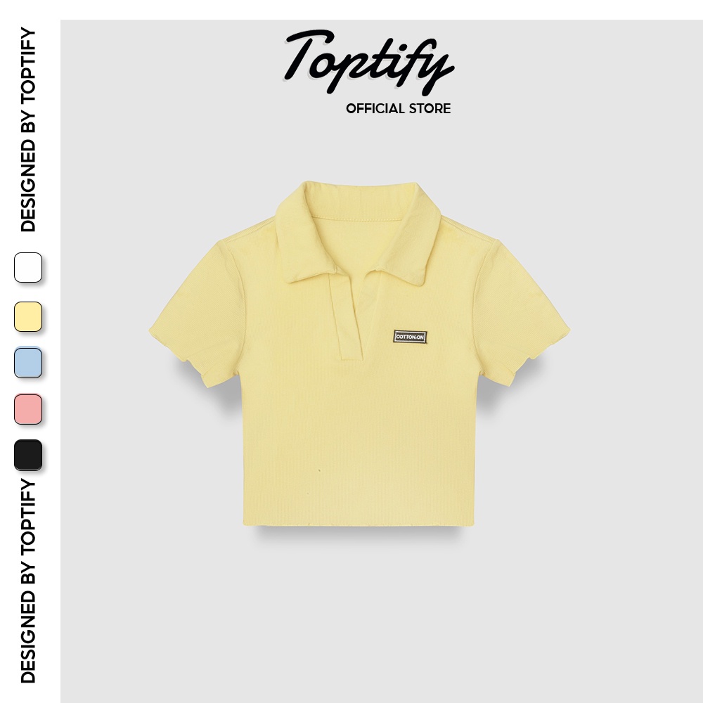 Áo croptop nữ ngắn tay logo TOPTIFY trơn cổ bẻ cuốn biên One And Only Top AC193